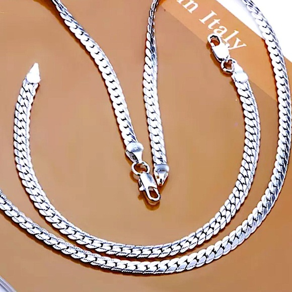 Sterling Silver Herringbone Necklace Bracelet Set - Picture 1 of 6